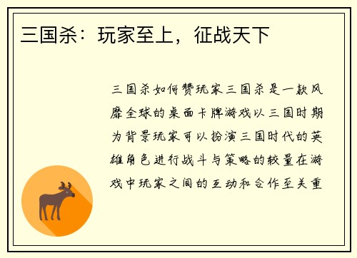 三国杀：玩家至上，征战天下